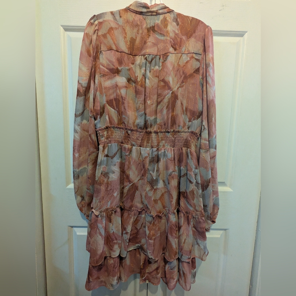 Haver & Blair London Georgette Tiered Mini Dress With Buttons Ruffles Size Large - Picture 12 of 16